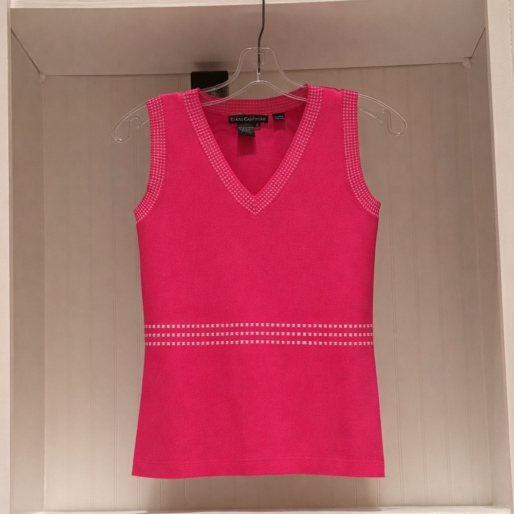 Ziani Couture Fuchsia Pink V-Neck Sleeveless Knit Top | S